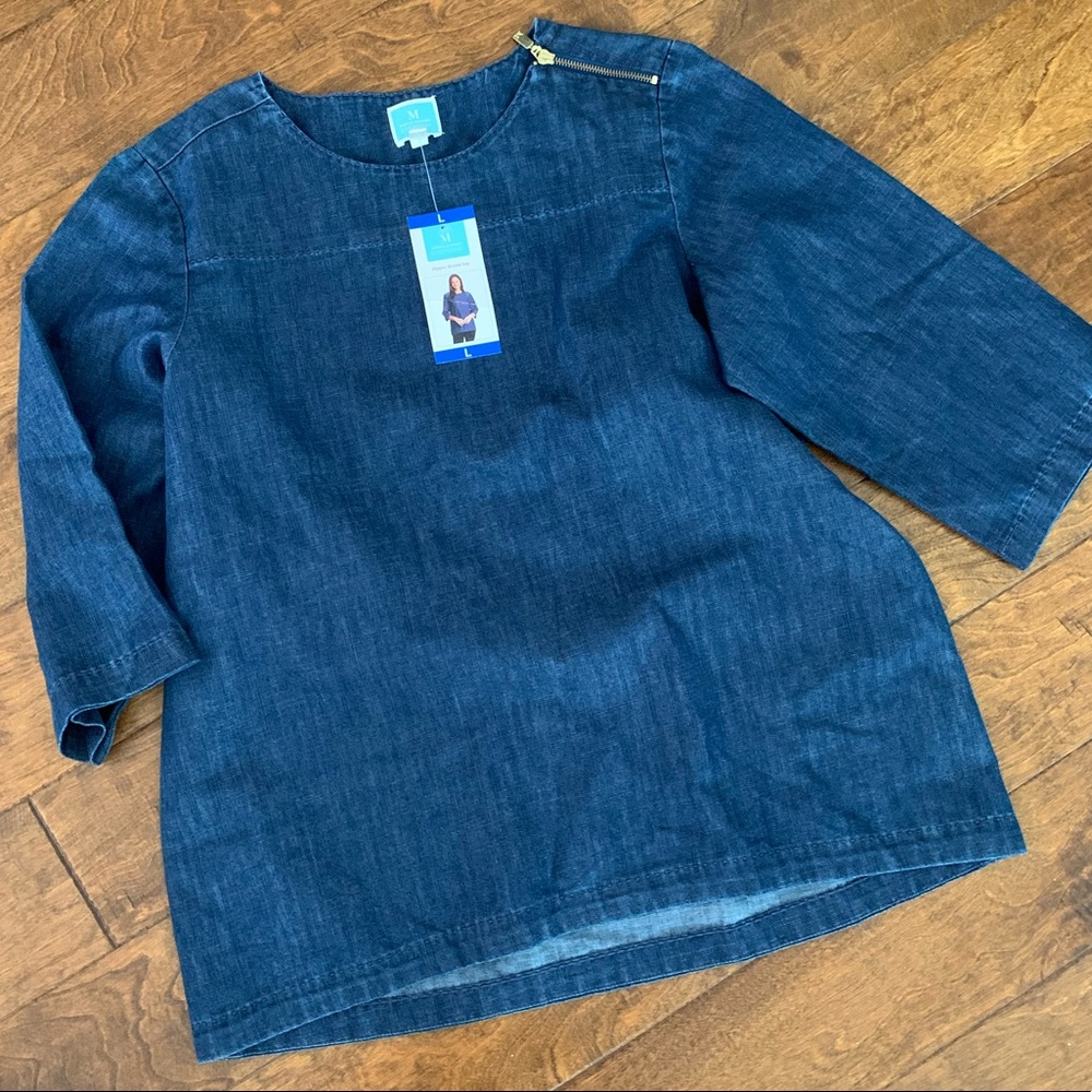 NWT: Martha Denim zipper Top